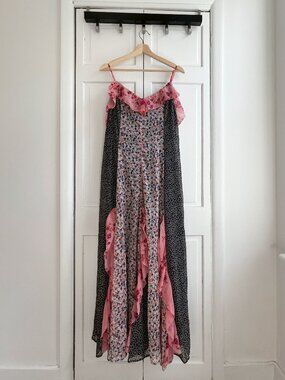 Sz L — By Anthropologie Sleeveless V-Neck Ruffle Midi Dress NWT